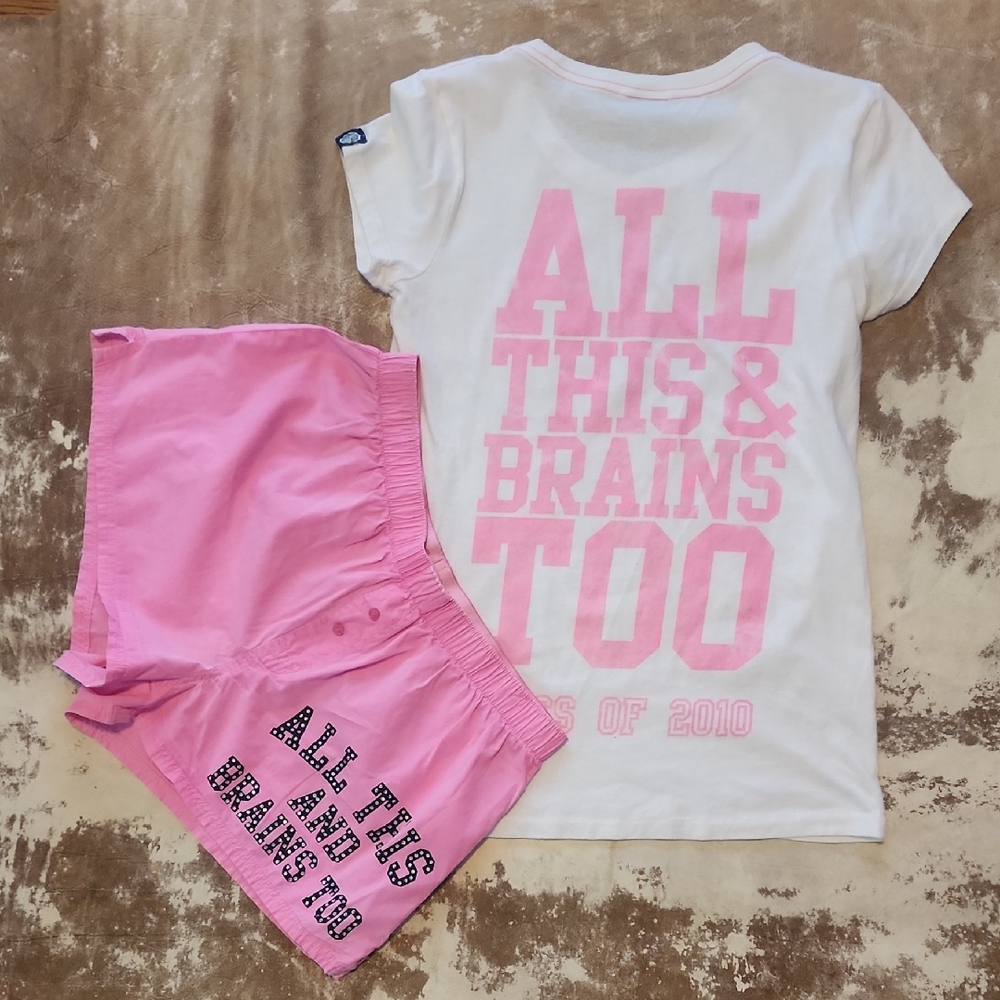 HTF "All This And Brains Too" Class Of 2010 PJ Set. Size: M Top XS Shorts